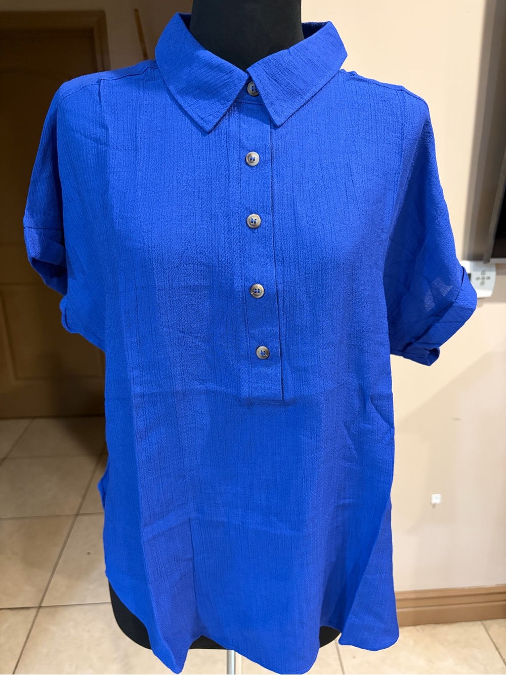 Blu Pepper Royal Blue Button-Up Collared Top
